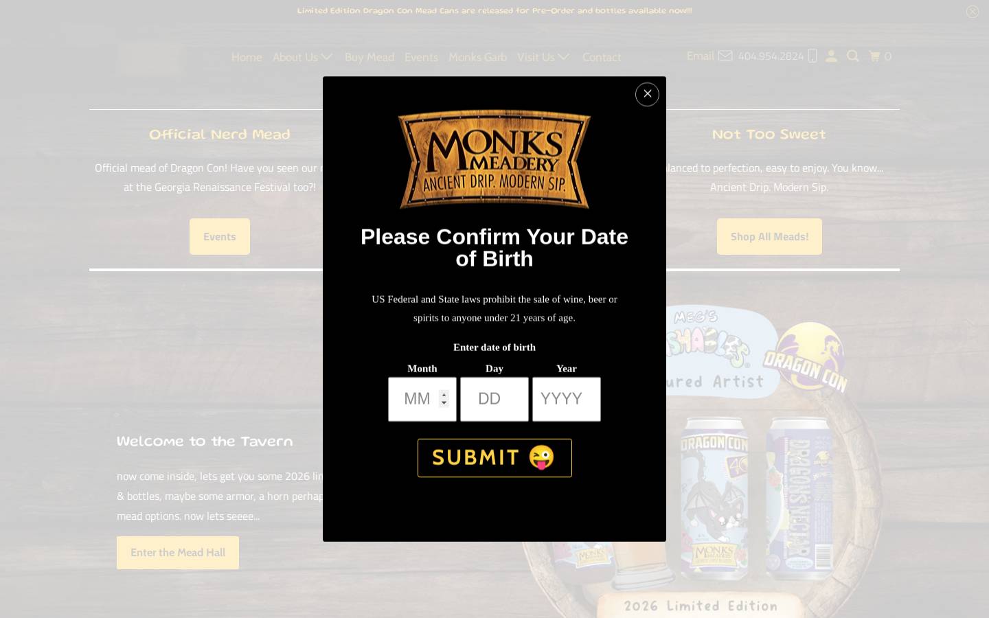 monksmeadery.com homepage screenshot