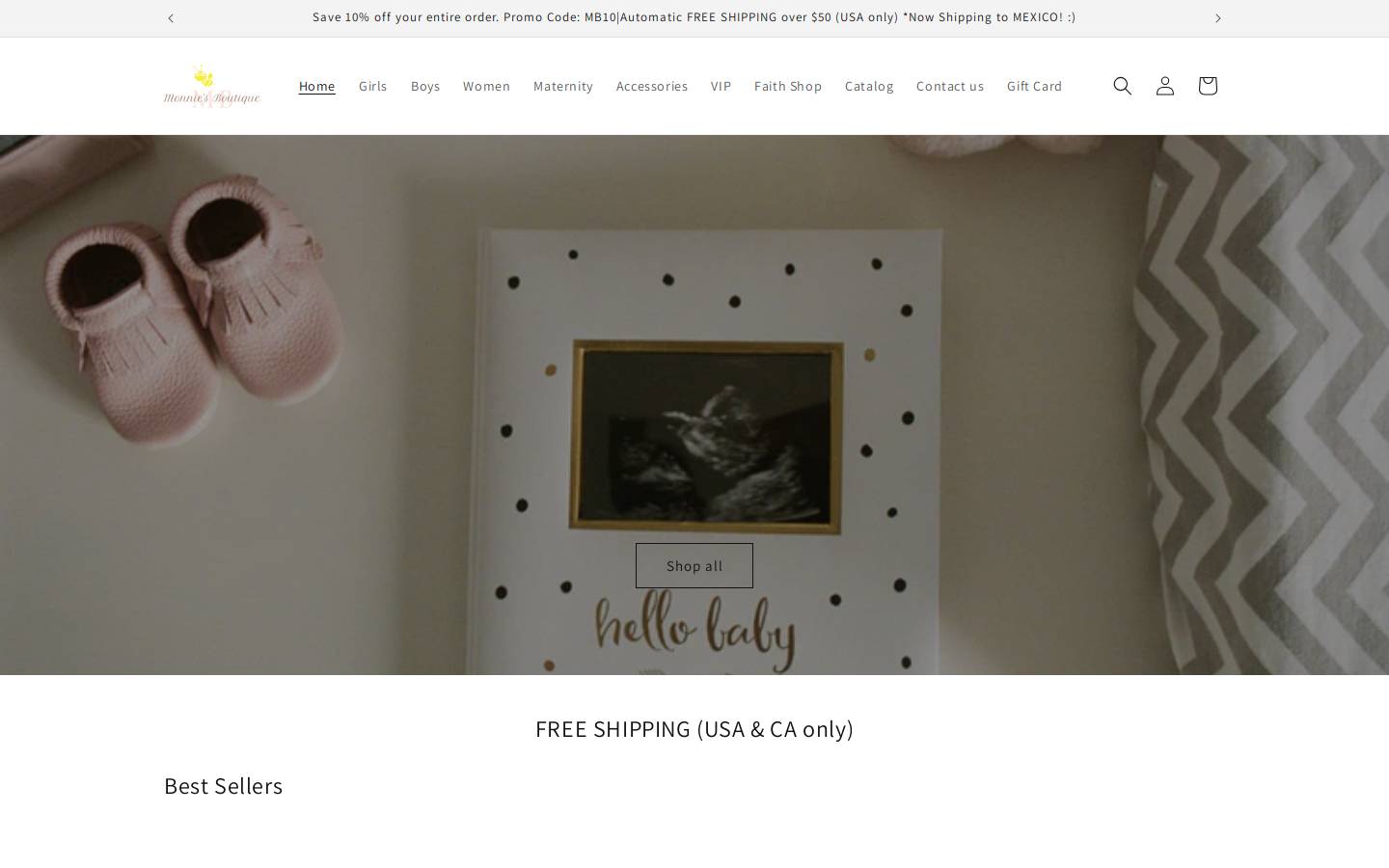 monniesboutique.com homepage screenshot