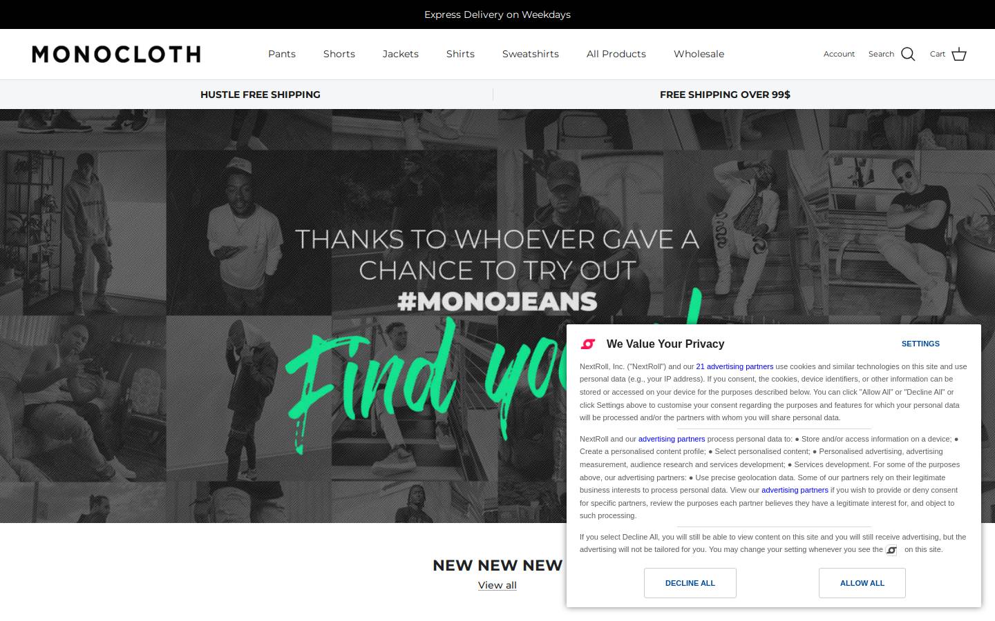 monocloth.com homepage screenshot