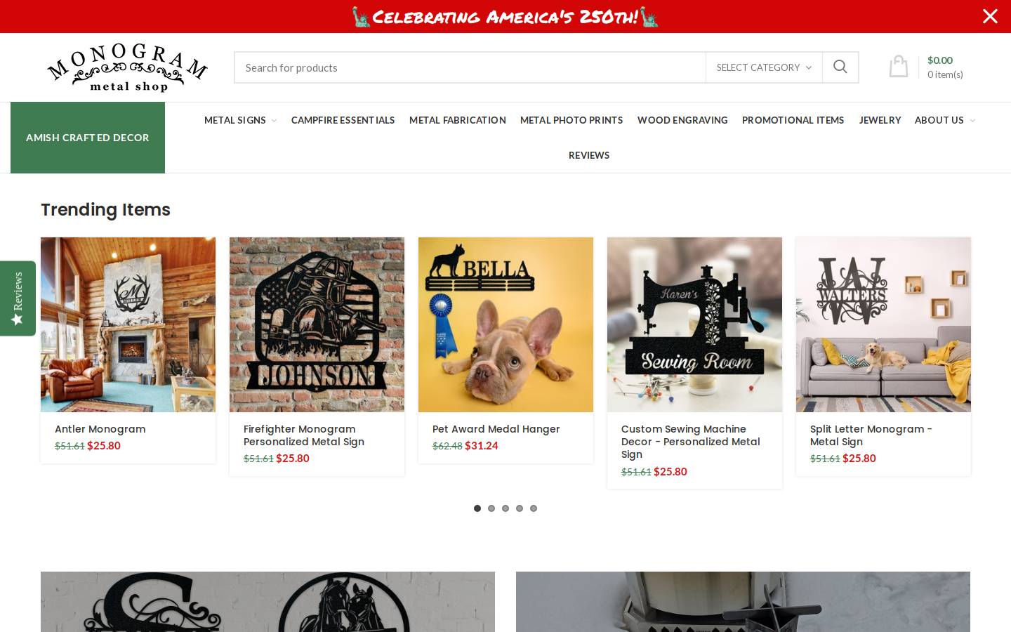 monogrammetalshop.com homepage screenshot