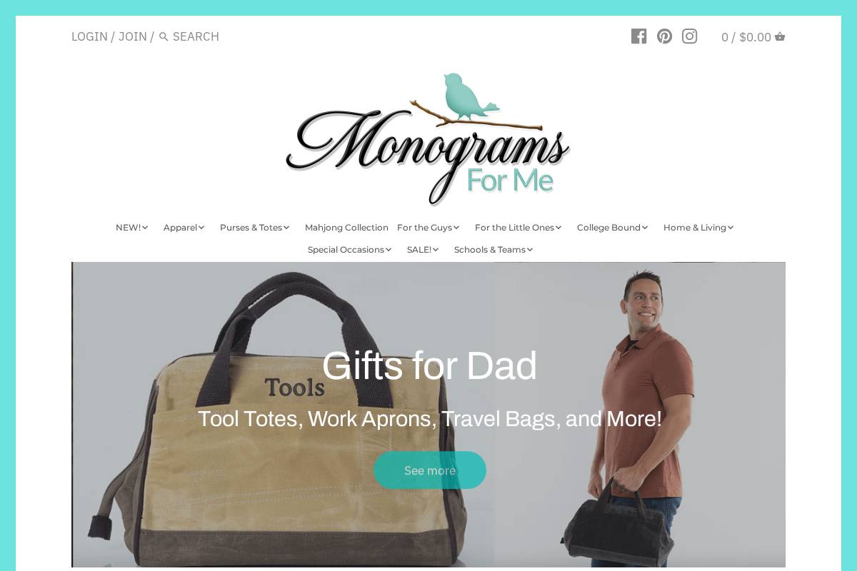 monogramsforme.com homepage screenshot