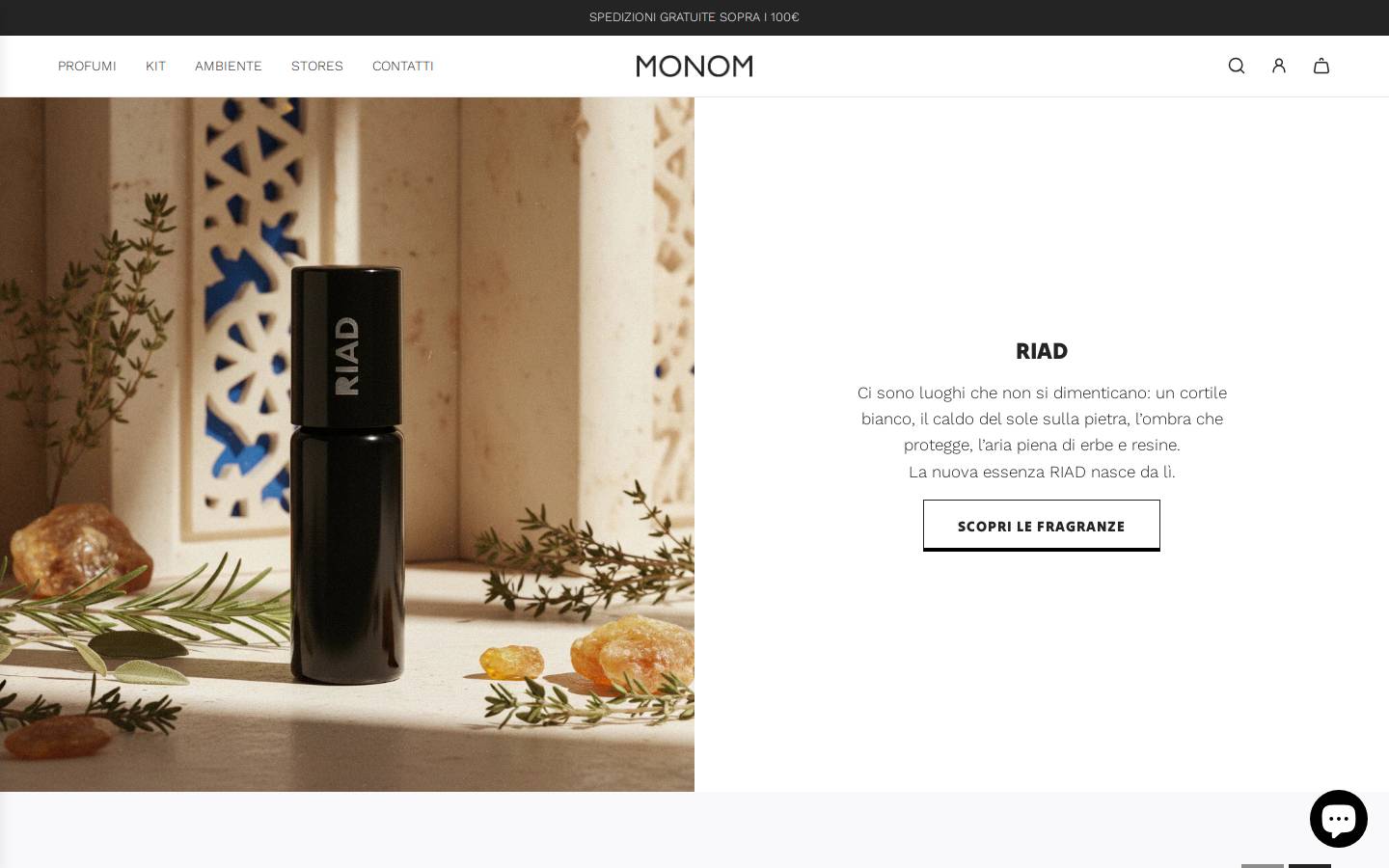 Monom Profumi homepage screenshot