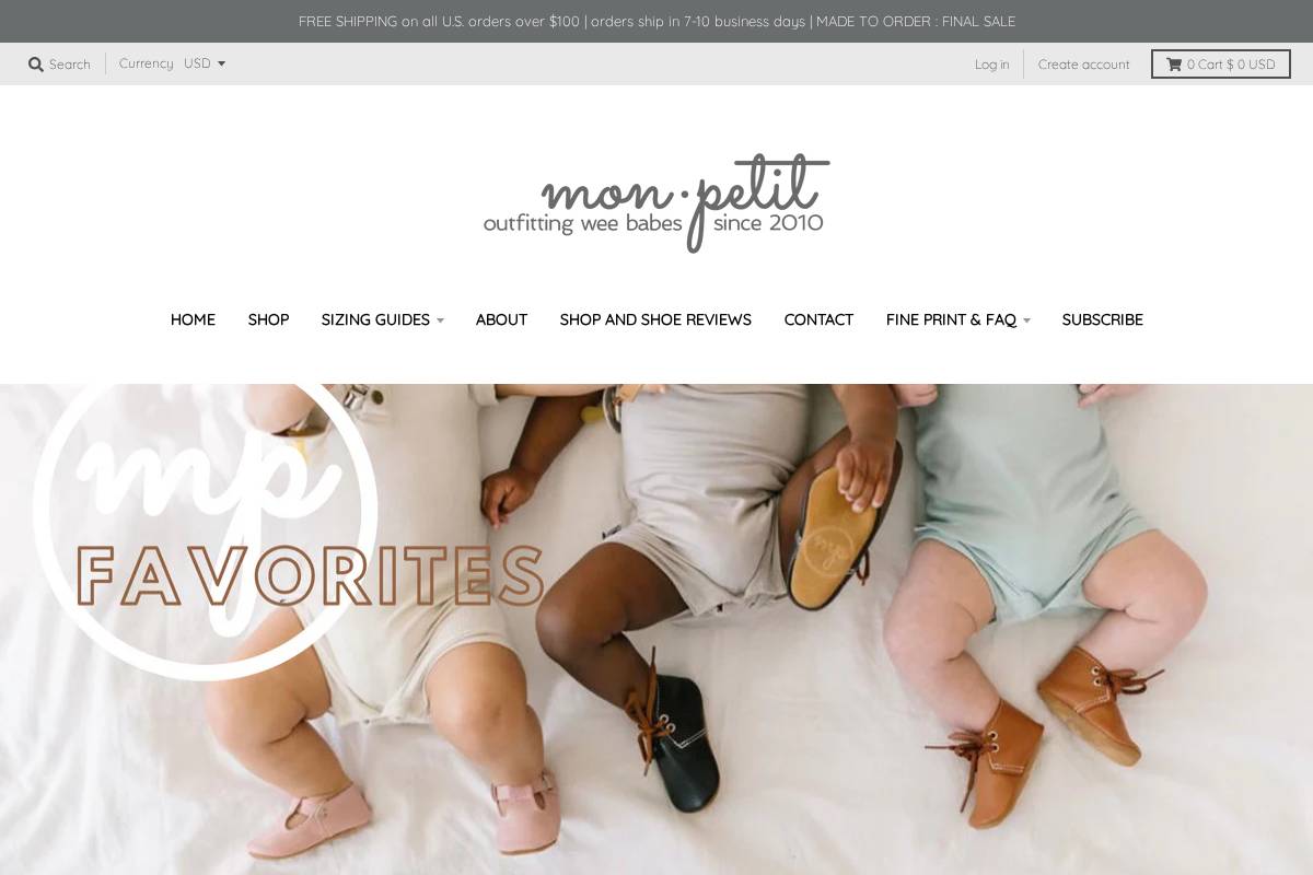 mon petit shoes homepage screenshot