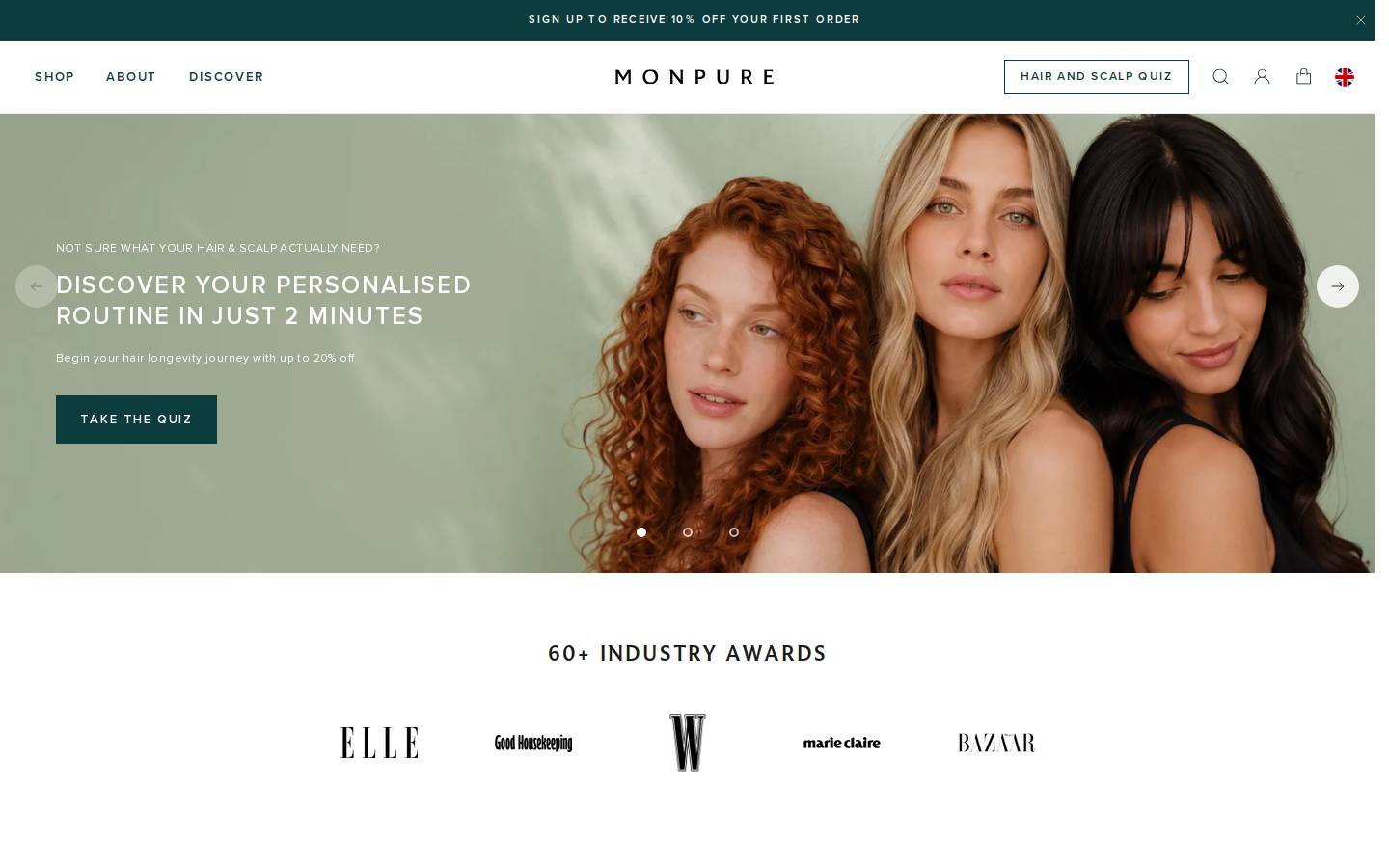 MONPURE London homepage screenshot