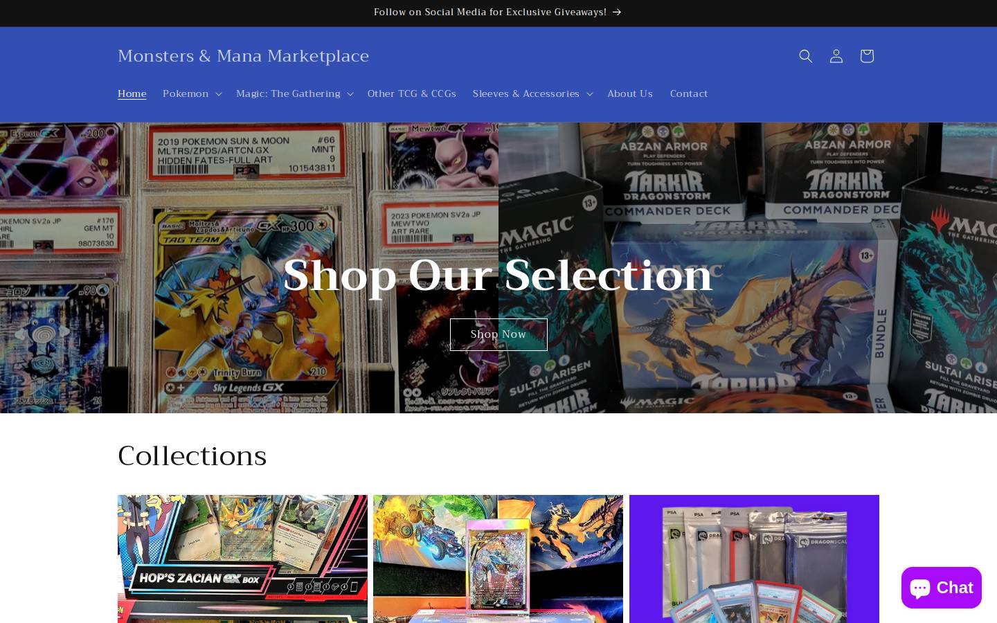 monstersandmana.com homepage screenshot