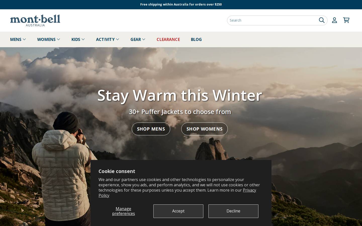 Montbell Australia homepage screenshot