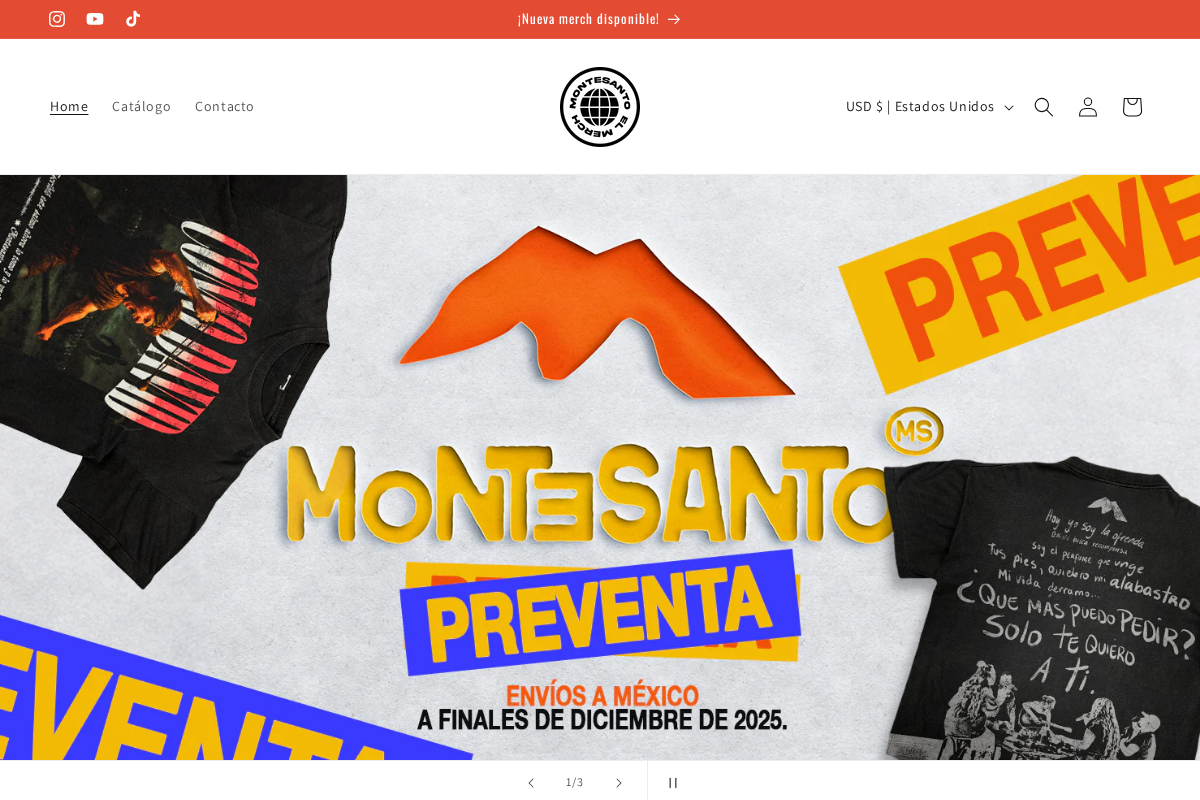 montesantoelmerch.com homepage screenshot