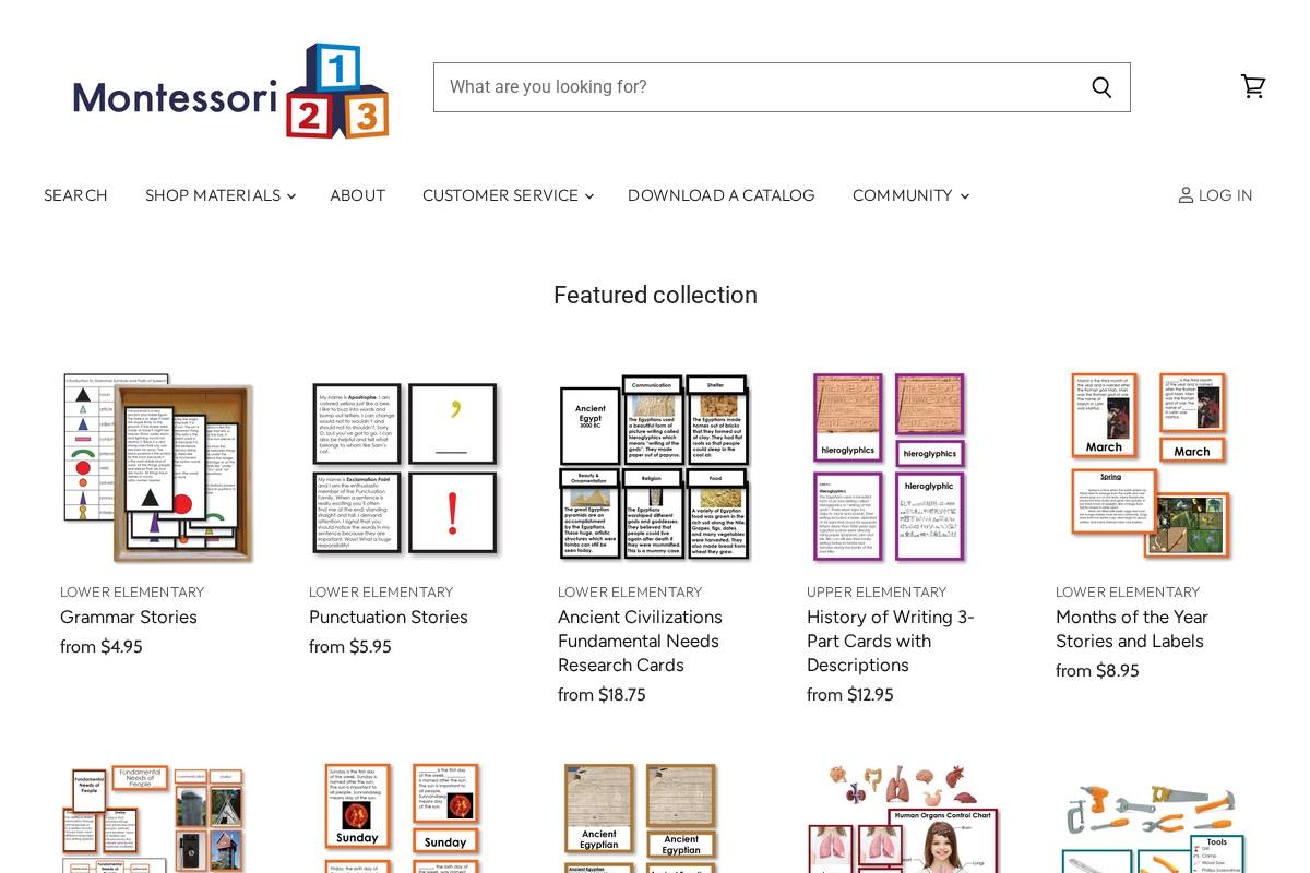 montessori123.com homepage screenshot