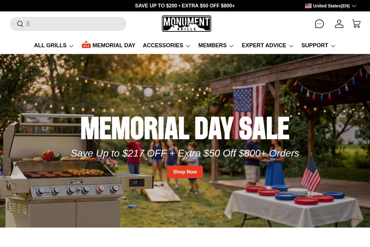 monumentgrills.com homepage screenshot