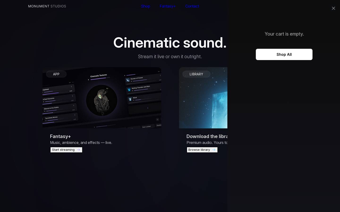 Monument Studios homepage screenshot