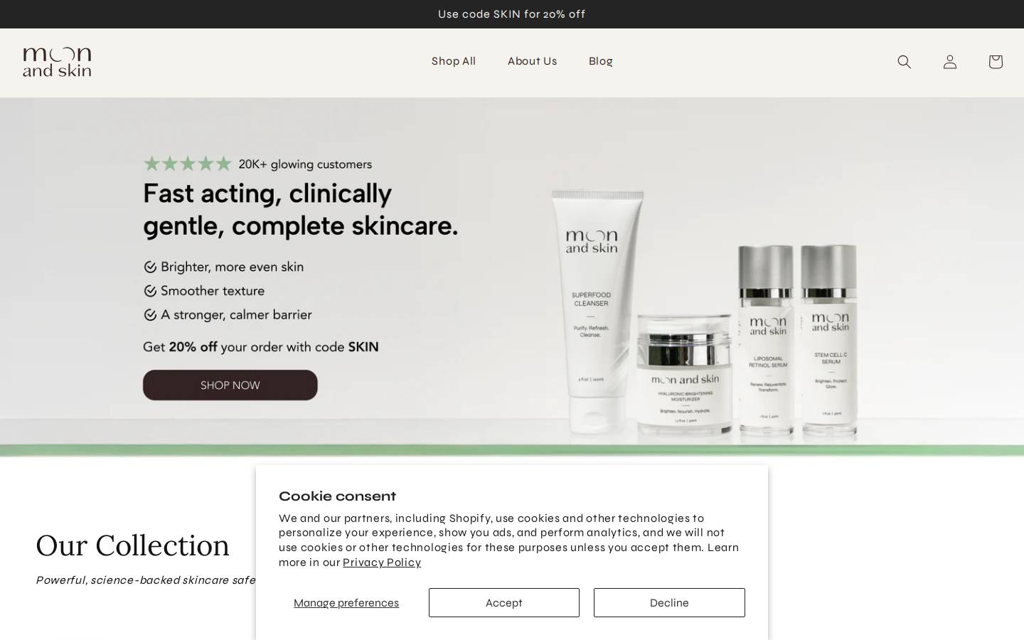 moonandskin.com homepage screenshot