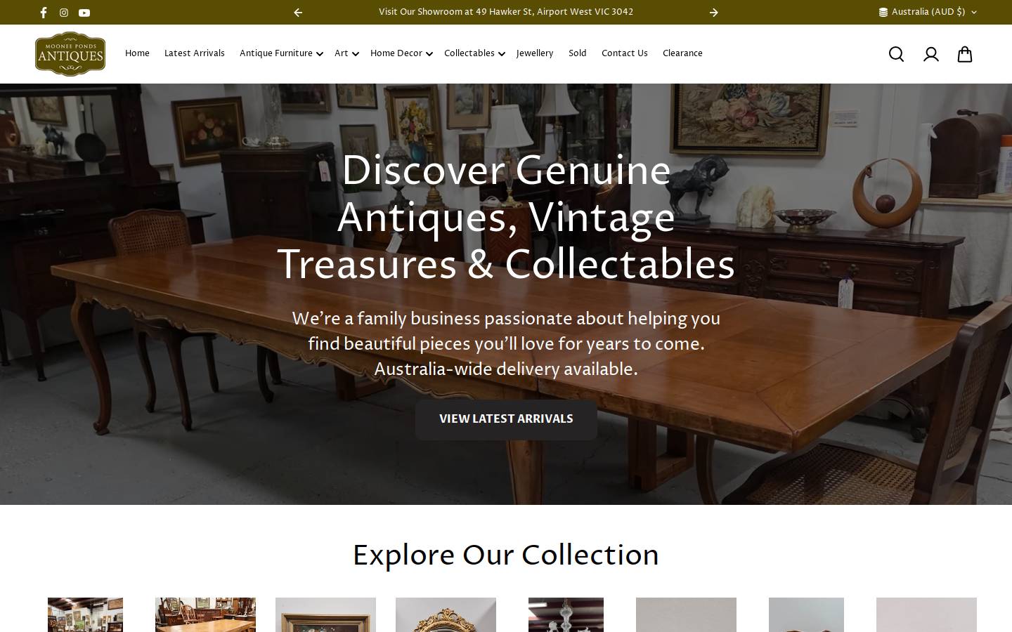 mooneepondsantiques.com.au homepage screenshot