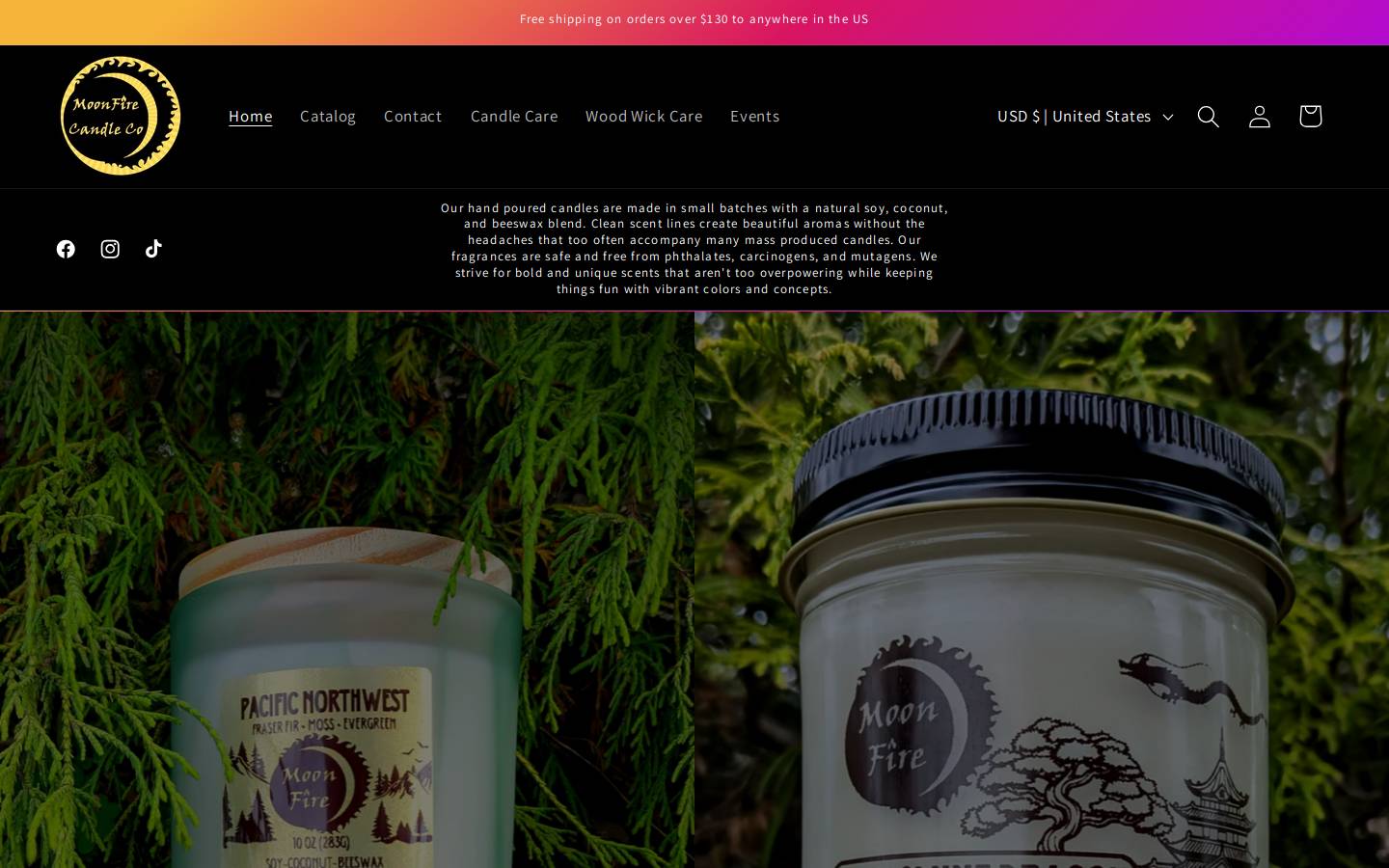 moonfirecandleco.com homepage screenshot