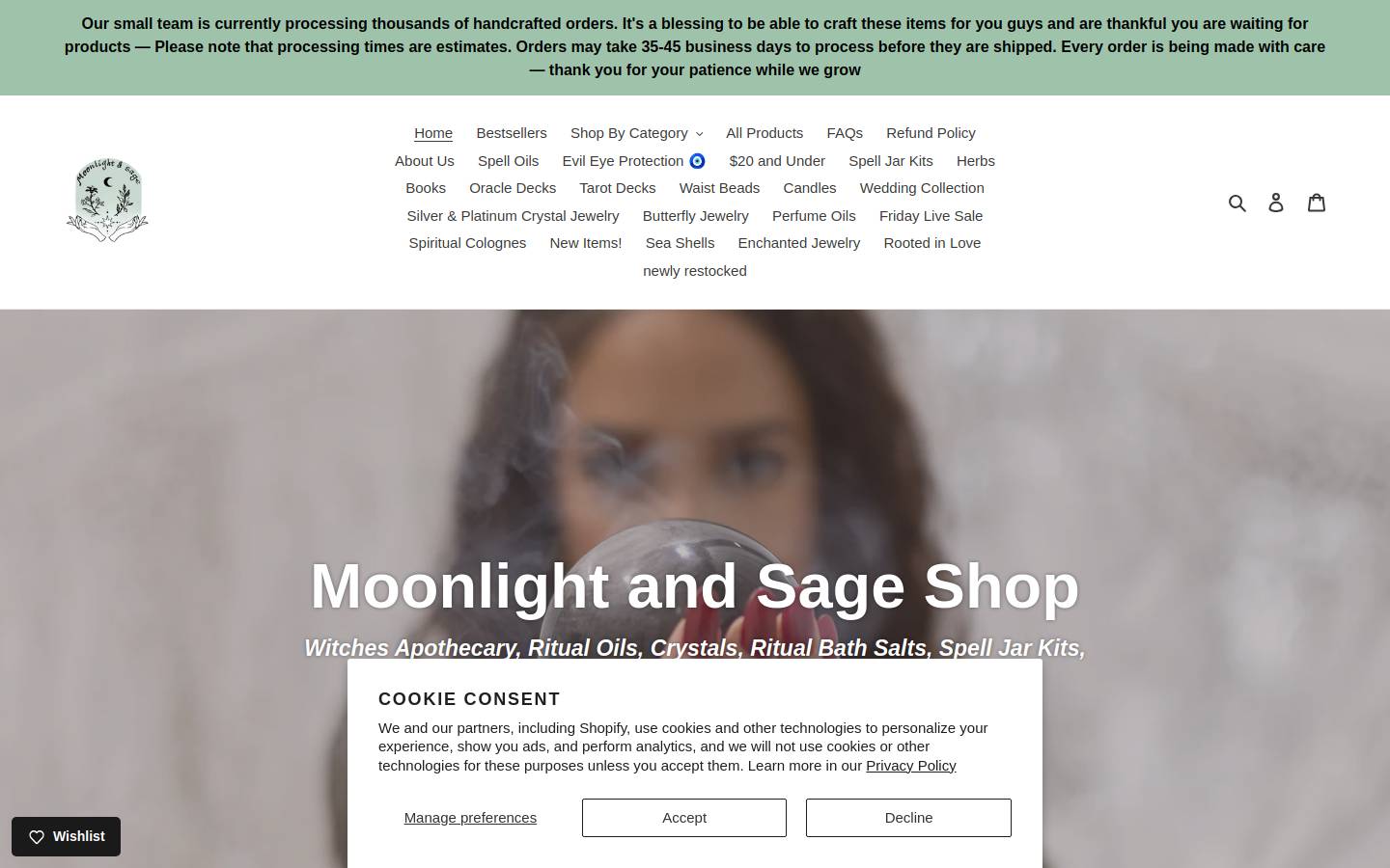 moonlightandsageshop.com homepage screenshot