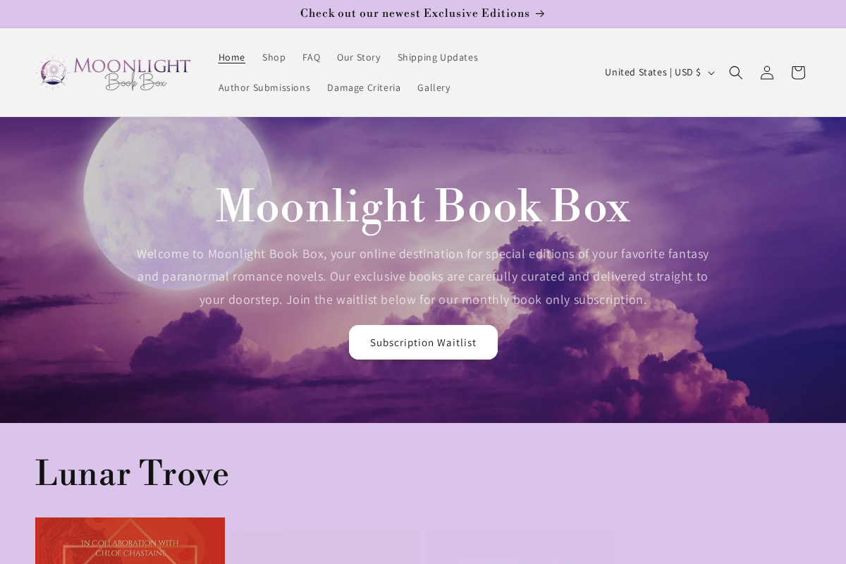 Moonlight Book Box homepage screenshot