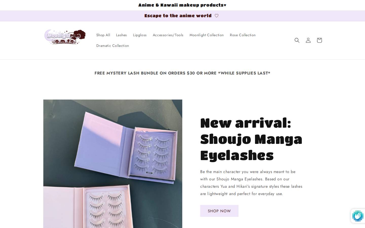 moonlightrosecosmetics.com homepage screenshot