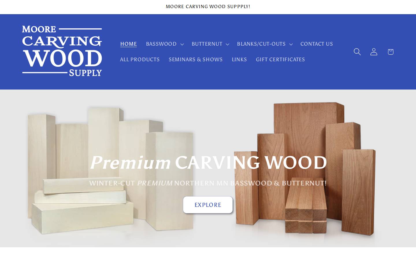 moorecarvingwoodsupply.com homepage screenshot
