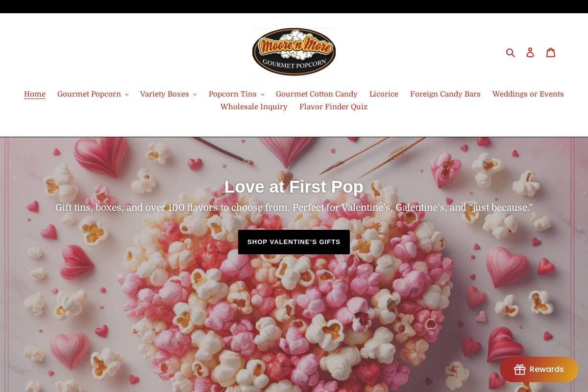 moorenmorepopcorn.com homepage screenshot