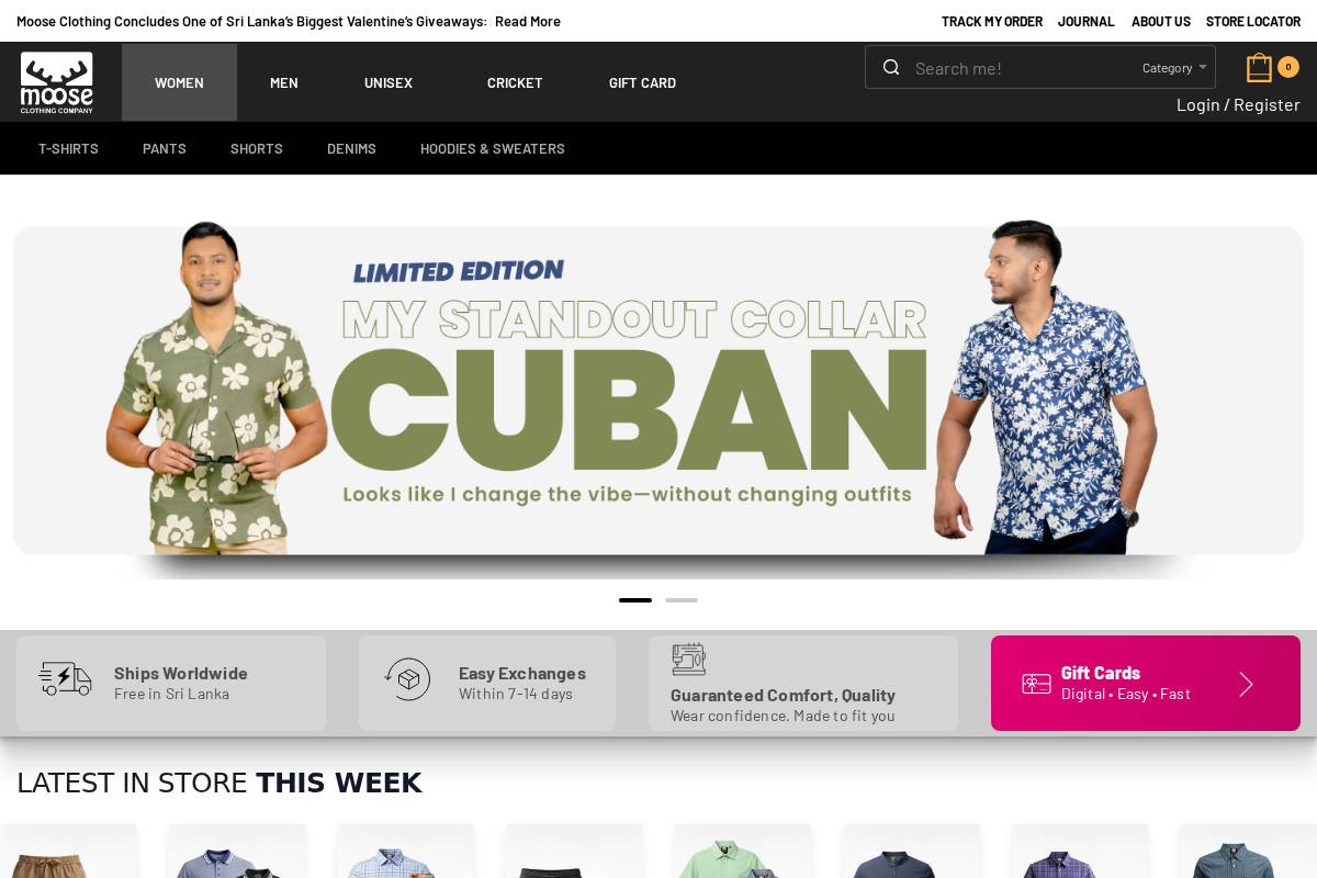 mooseclothingcompany.com homepage screenshot