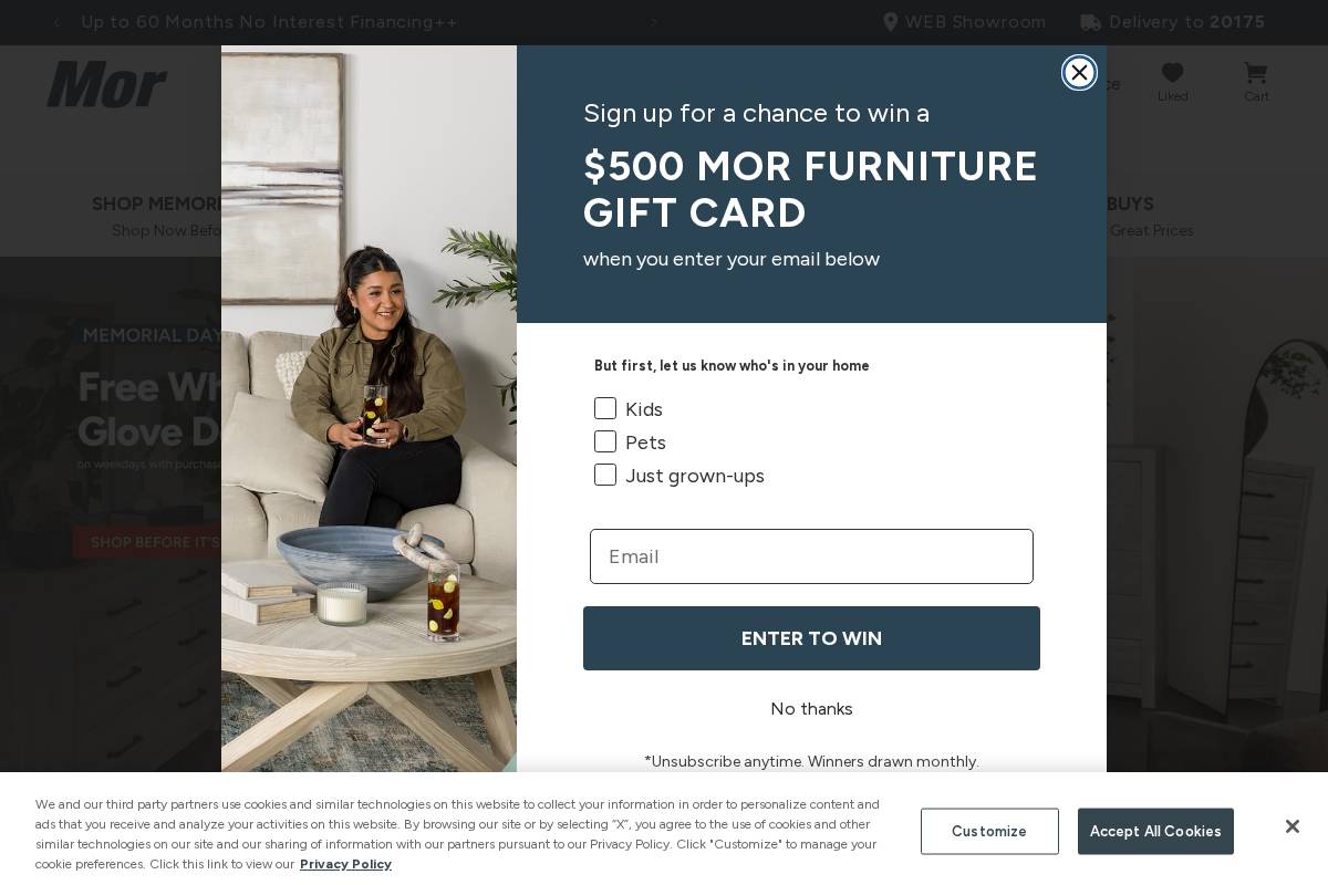 Mor Furniture for Less homepage screenshot