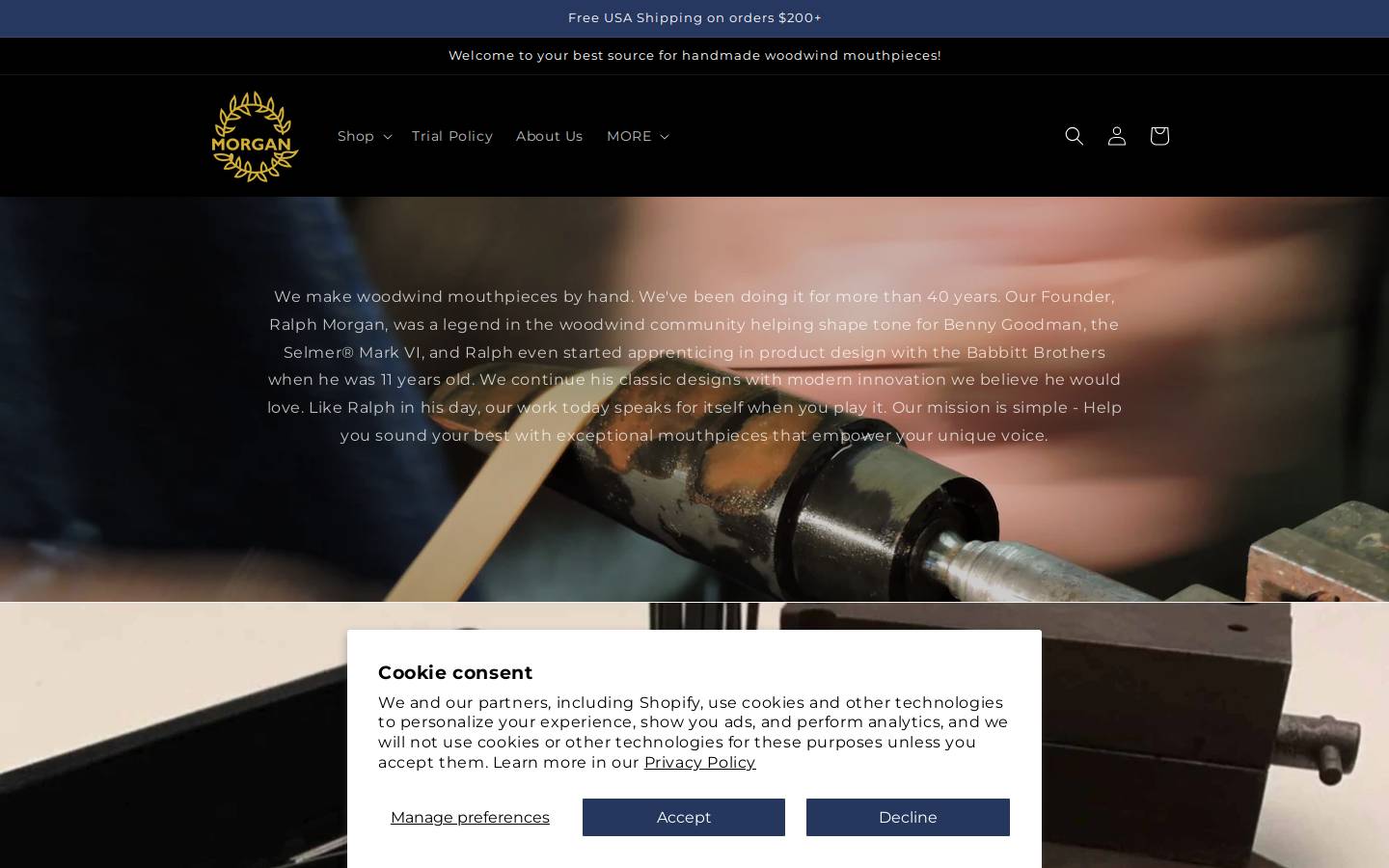 morganmouthpieces.com homepage screenshot