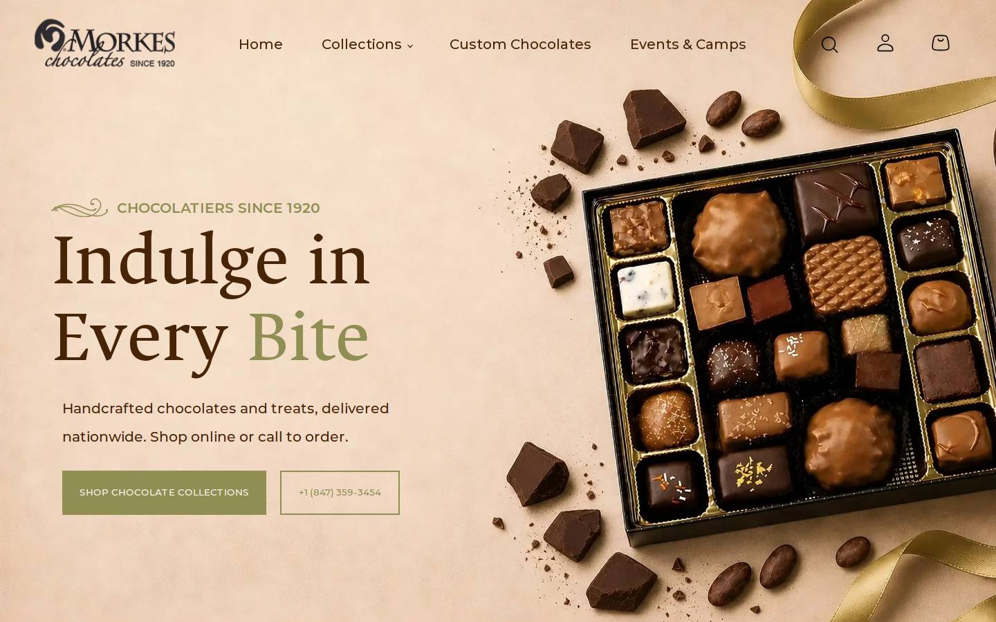 Morkes Chocolates homepage screenshot
