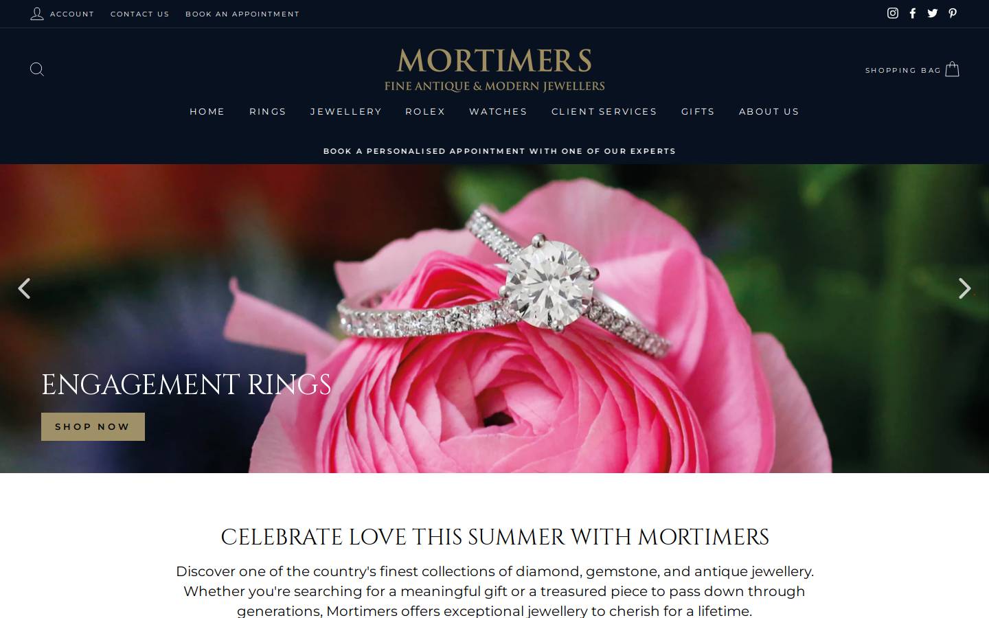 mortimersjewellers.co.uk homepage screenshot