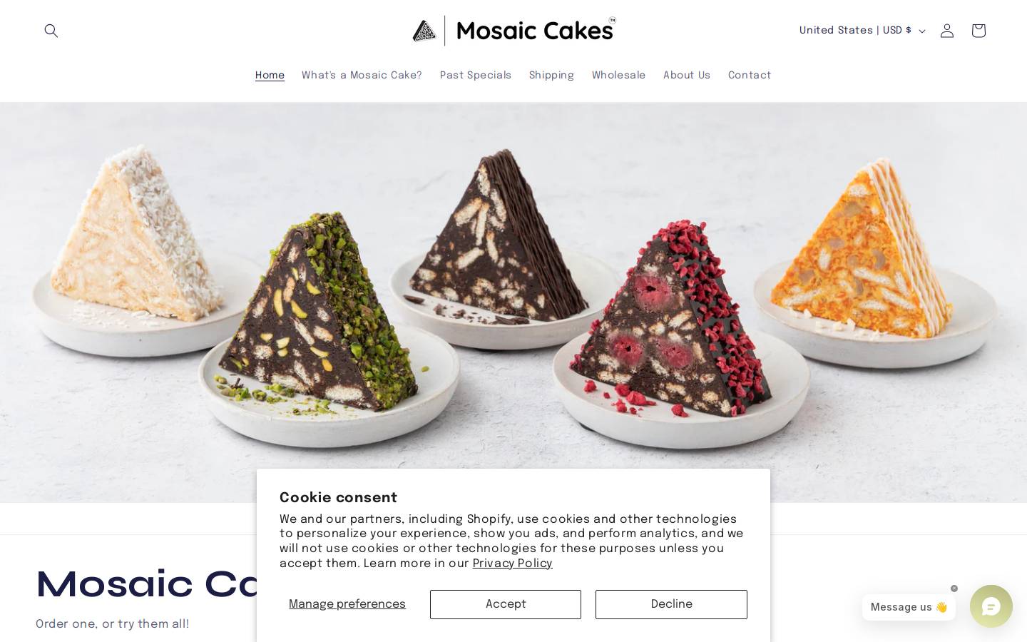 mosaiccakes.com homepage screenshot