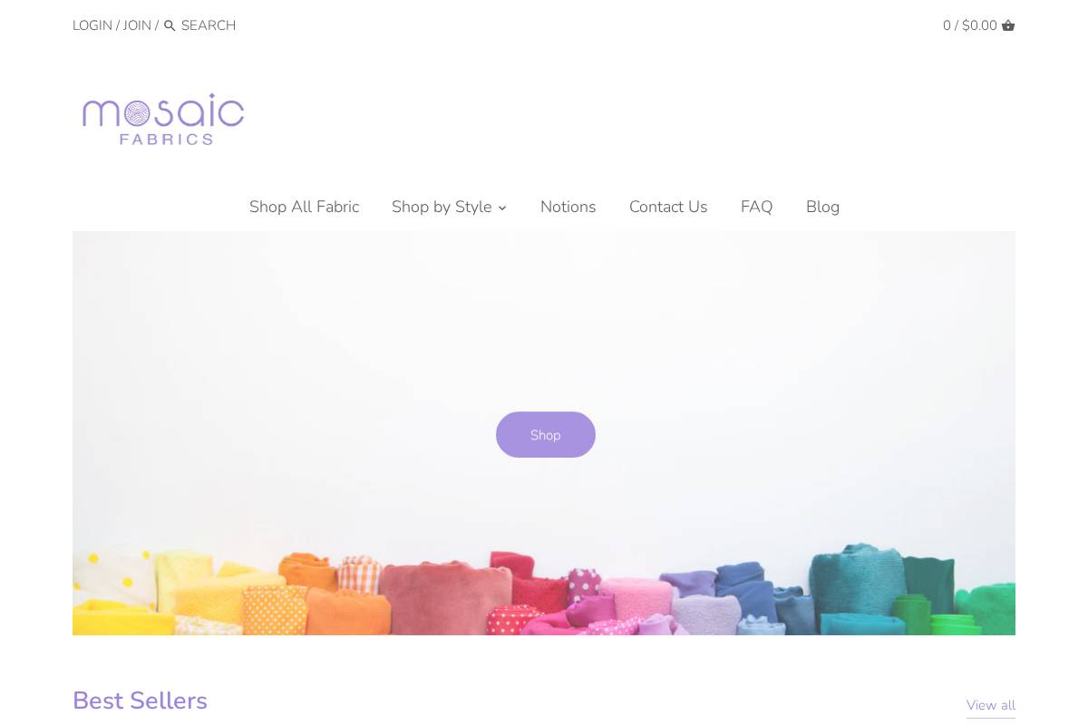 mosaicfabrics.com homepage screenshot