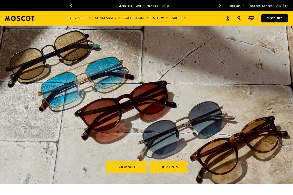 MOSCOT homepage screenshot