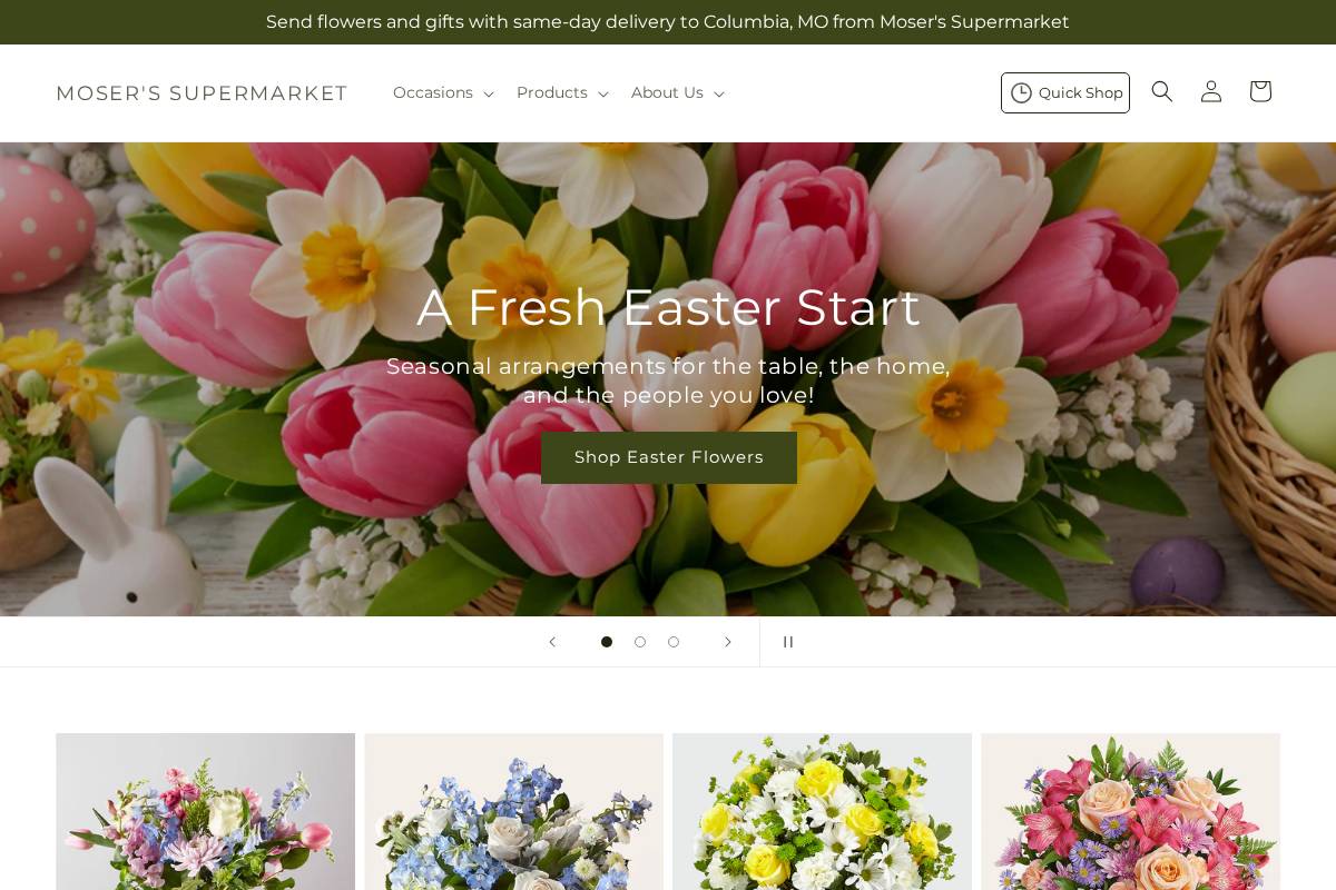 mosersfloral.com homepage screenshot