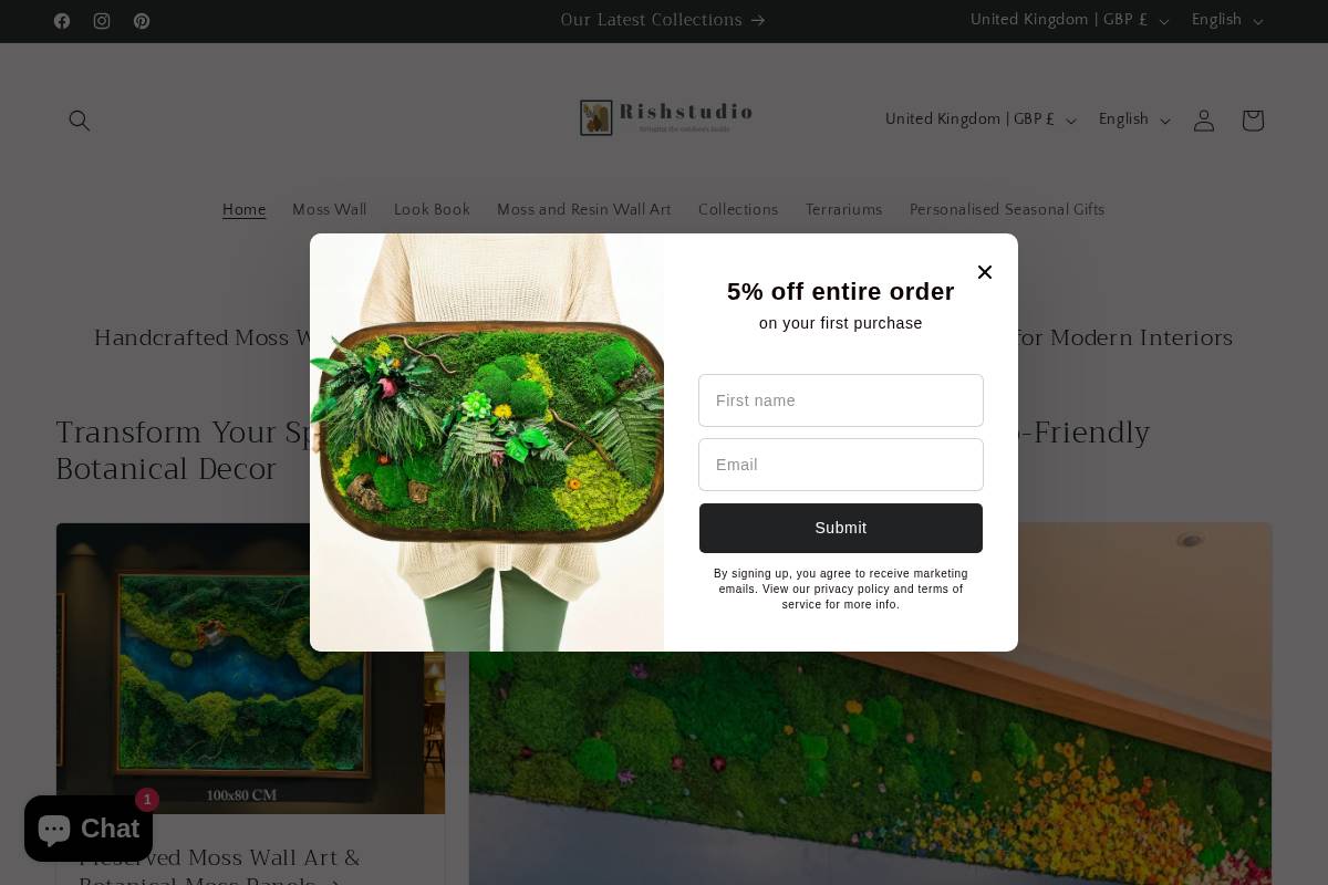 mossartbyrishstudio.com homepage screenshot