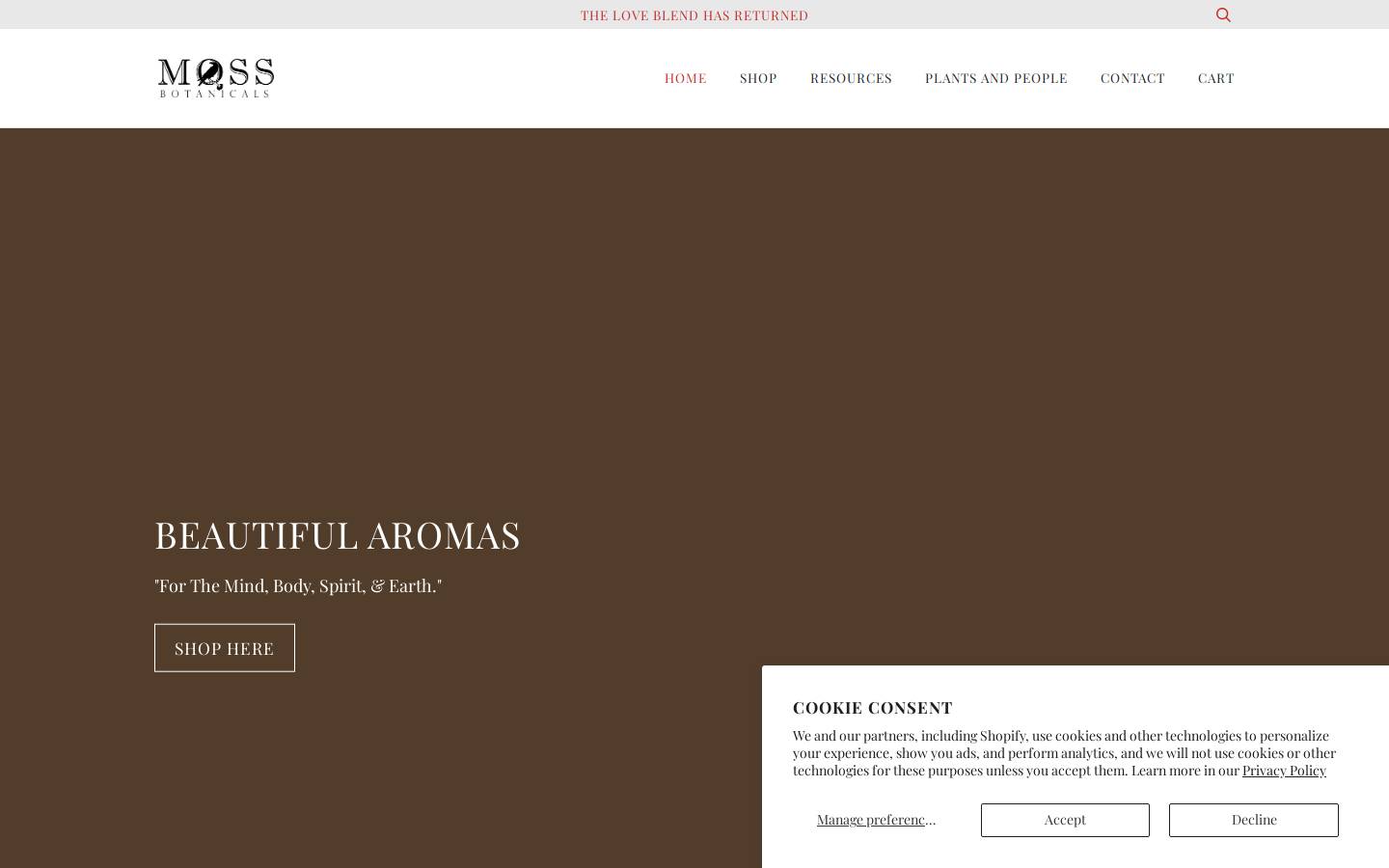 mossbotanicals.com homepage screenshot