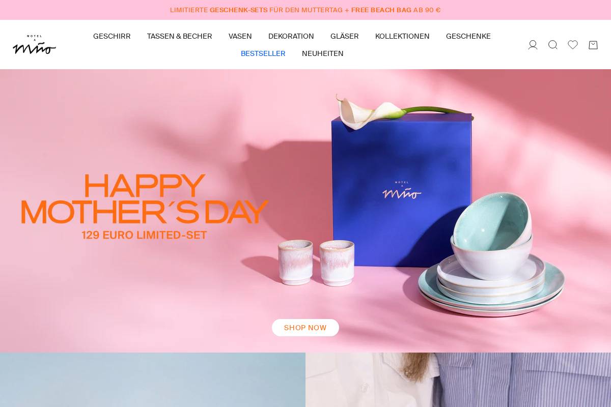 Motel a Miio homepage screenshot