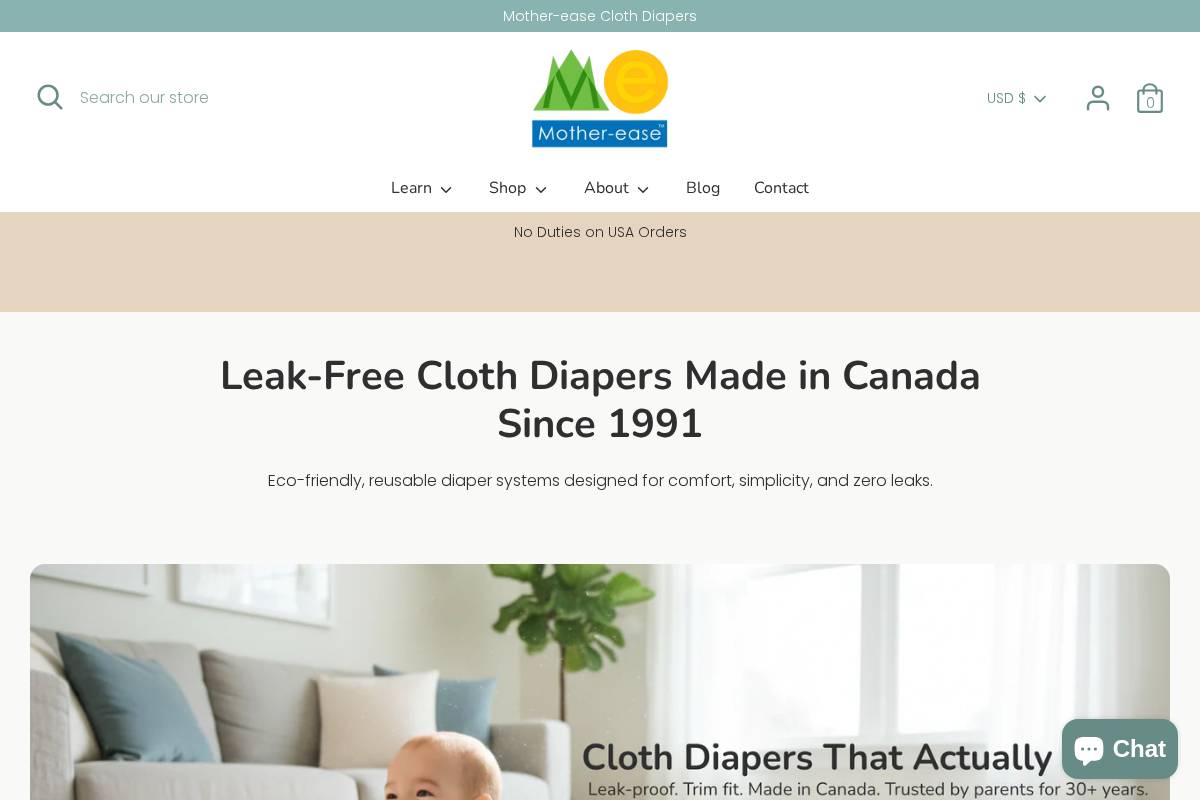 Mother-Ease  Inc. homepage screenshot