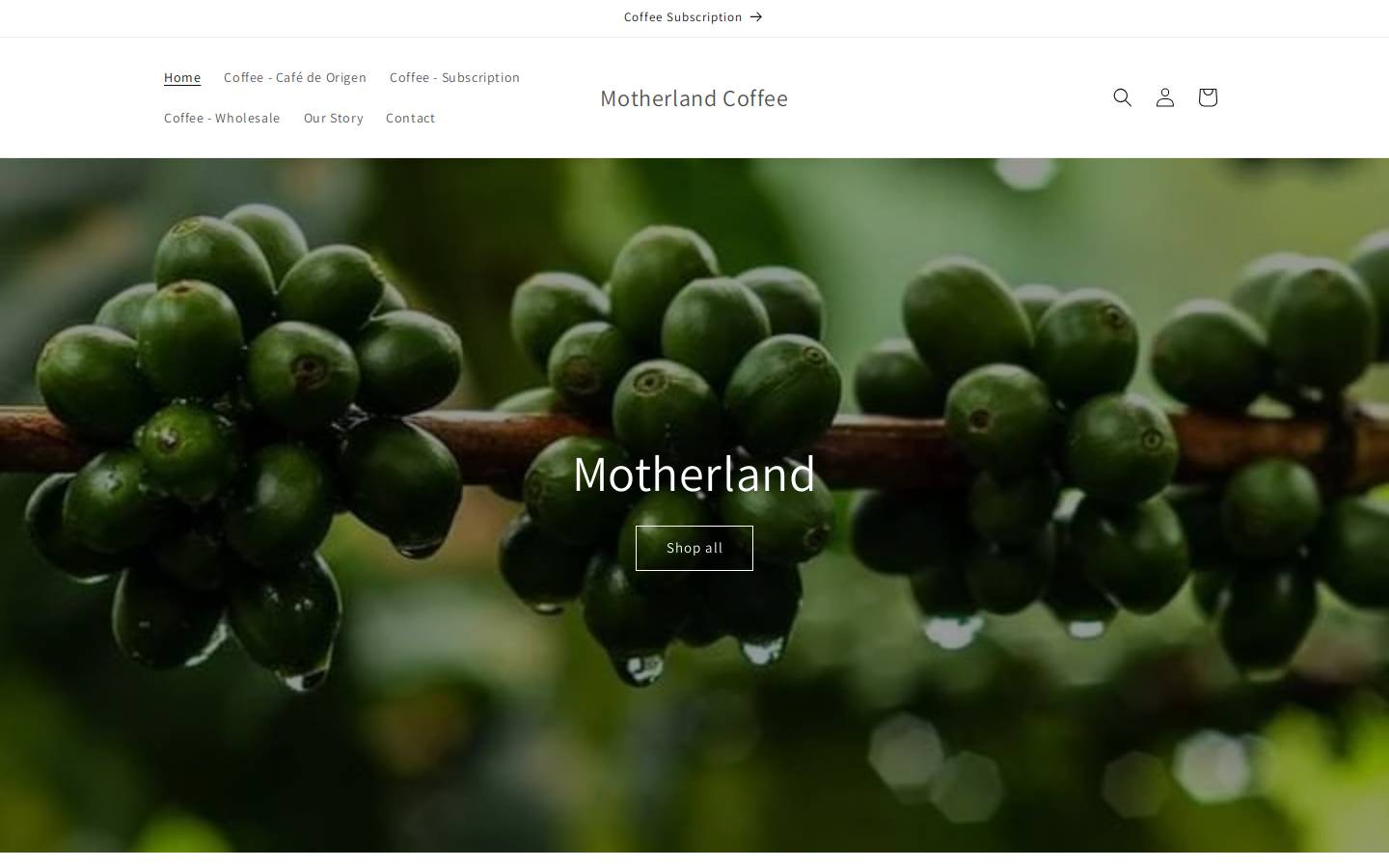 motherlandcoffeesupply.com homepage screenshot