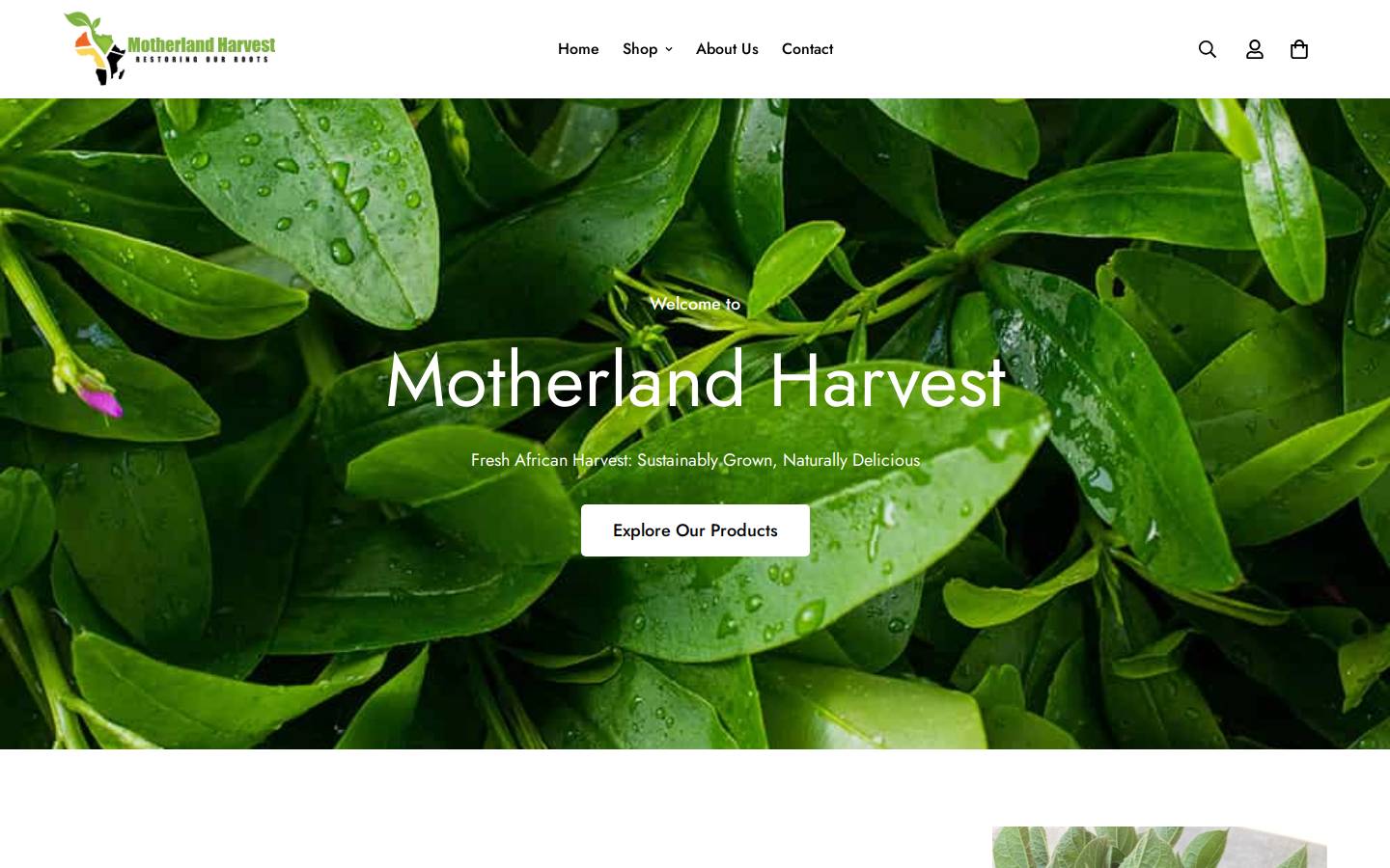 motherlandharvest.com homepage screenshot