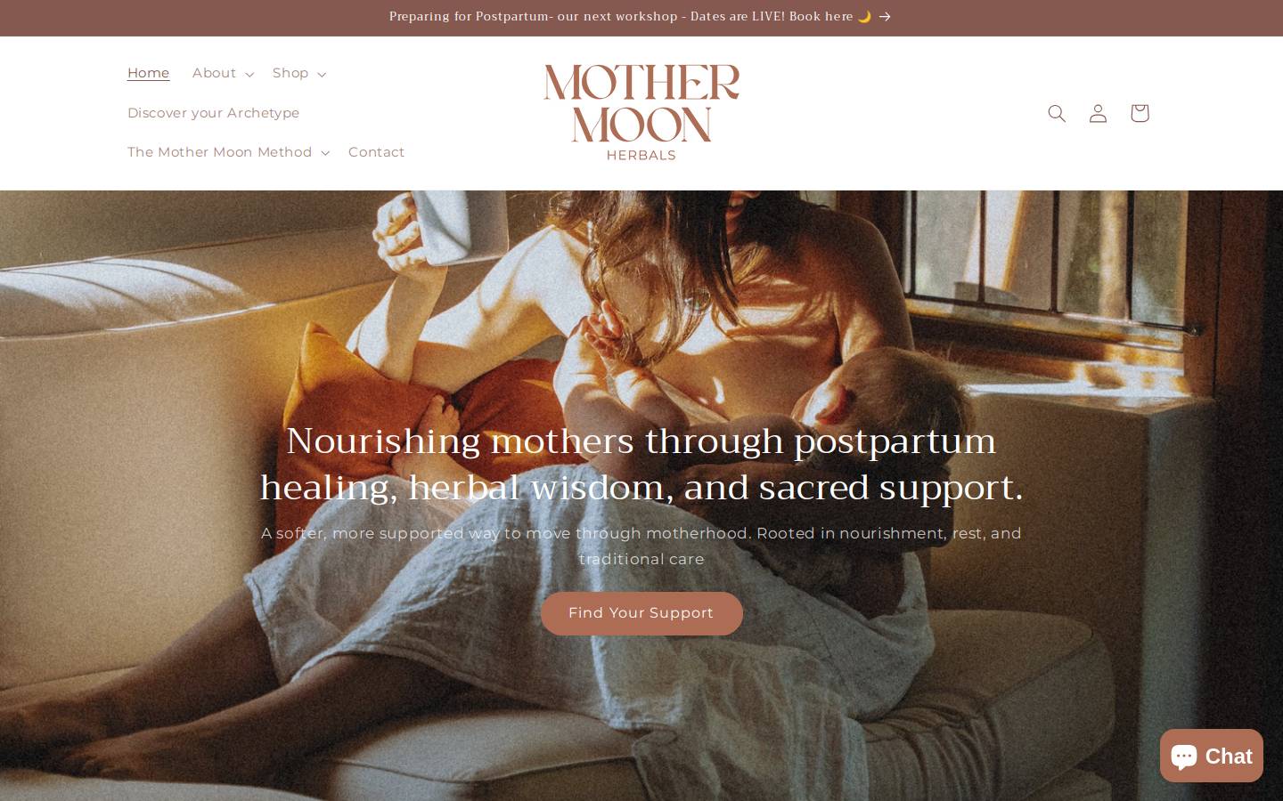 mothermoon.co.za homepage screenshot