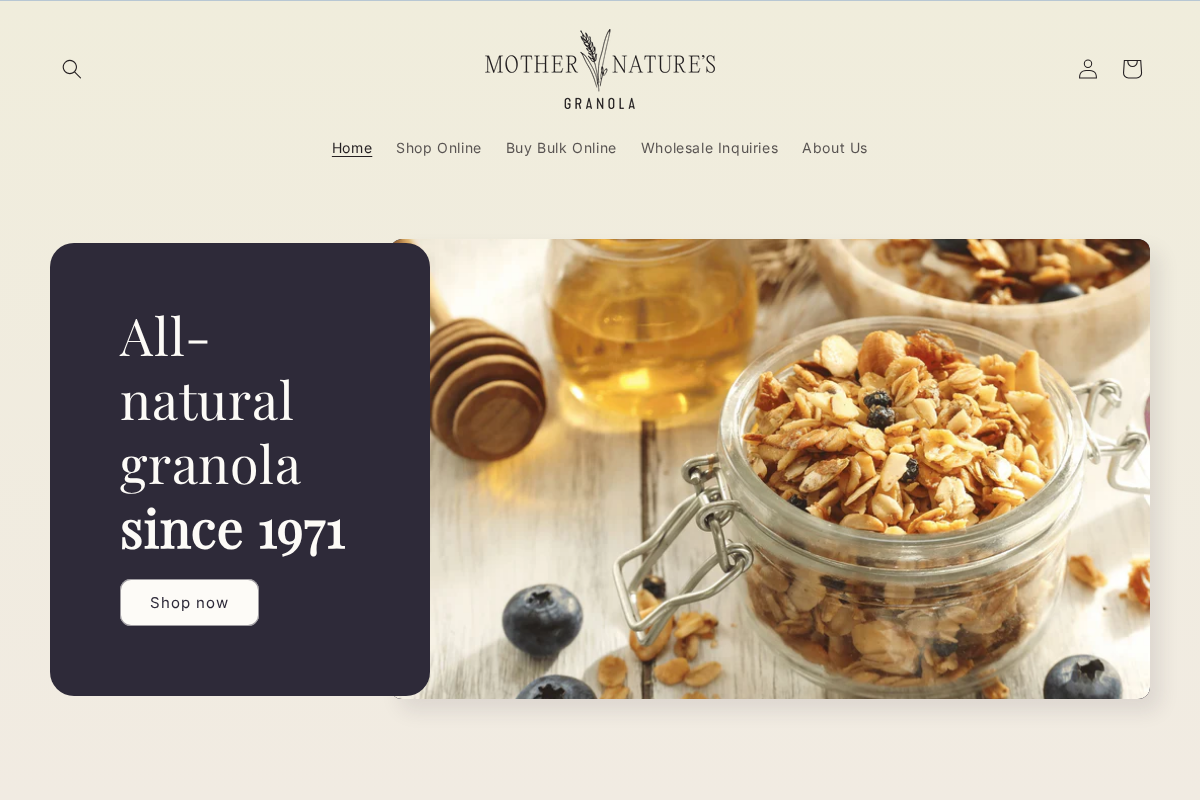 Mother Nature's Granola homepage screenshot