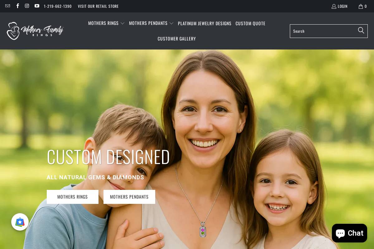 Mothersfamilyrings homepage screenshot