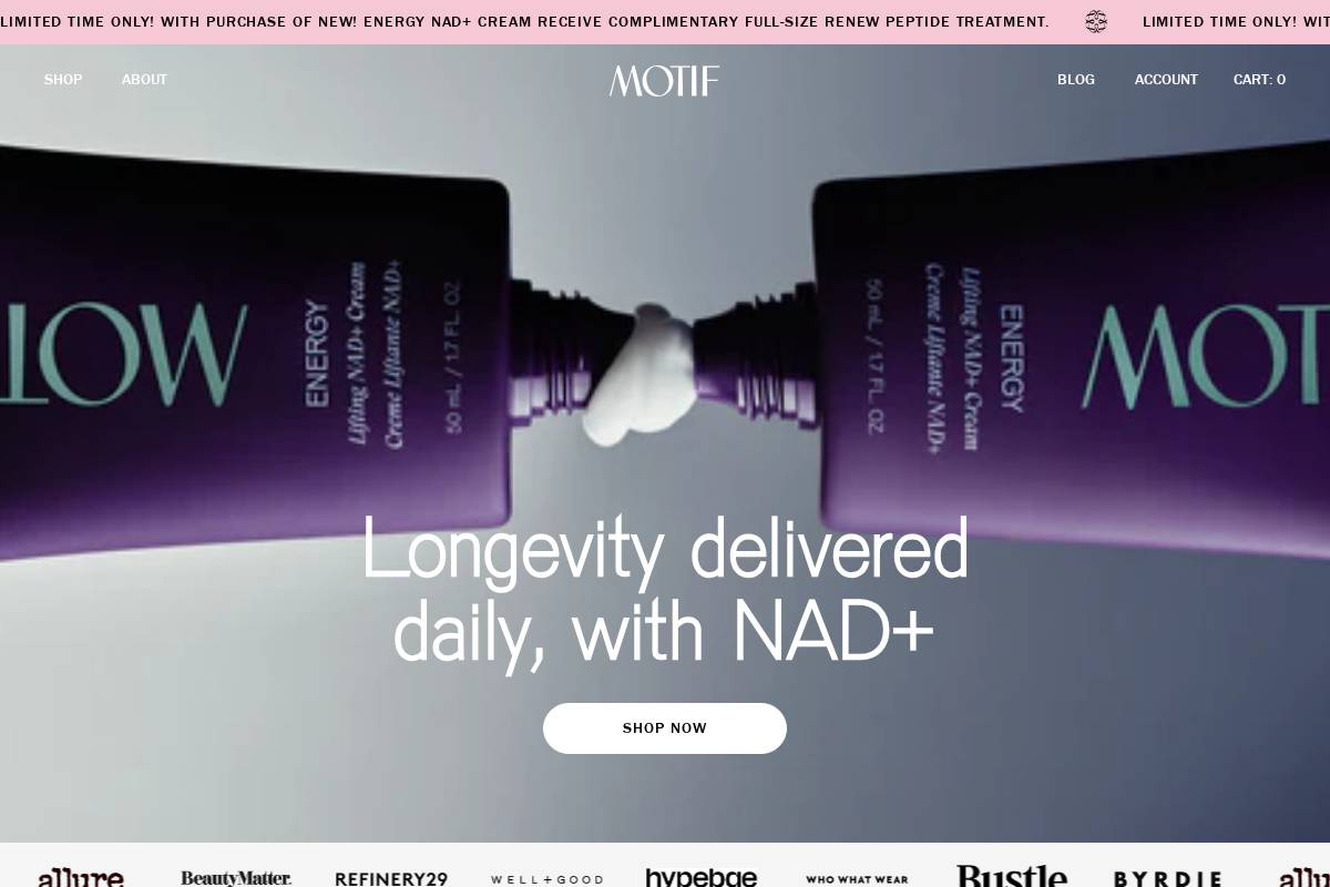 motifskincare.com homepage screenshot