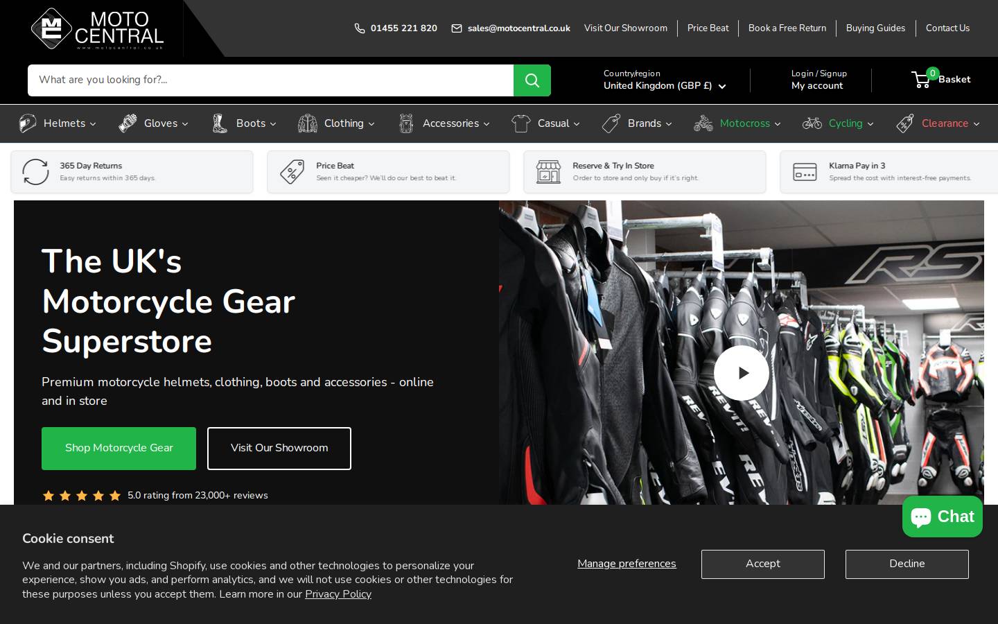 Moto Central homepage screenshot