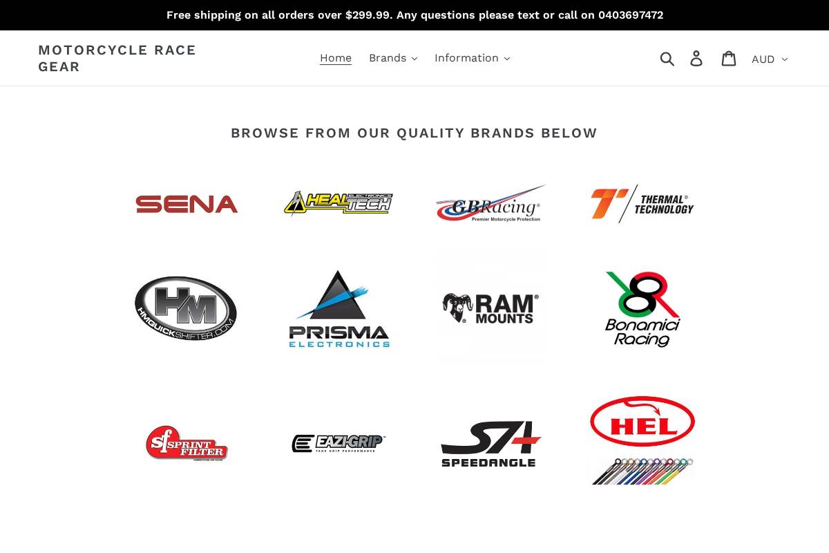 Motorcycle Race Gear homepage screenshot
