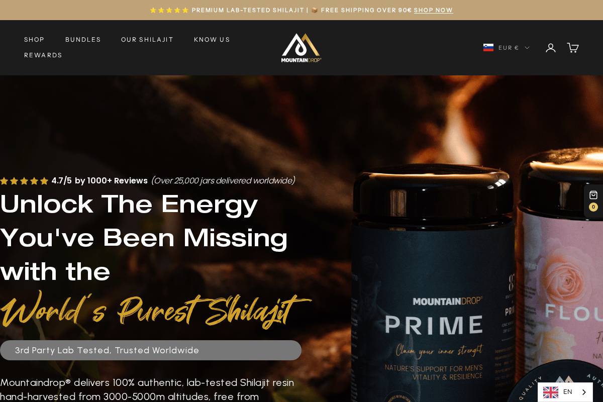 Mountaindrop Shilajit homepage screenshot