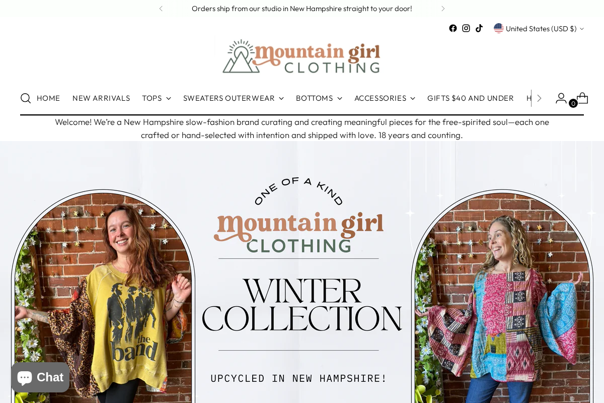 MountainGirlClothing homepage screenshot
