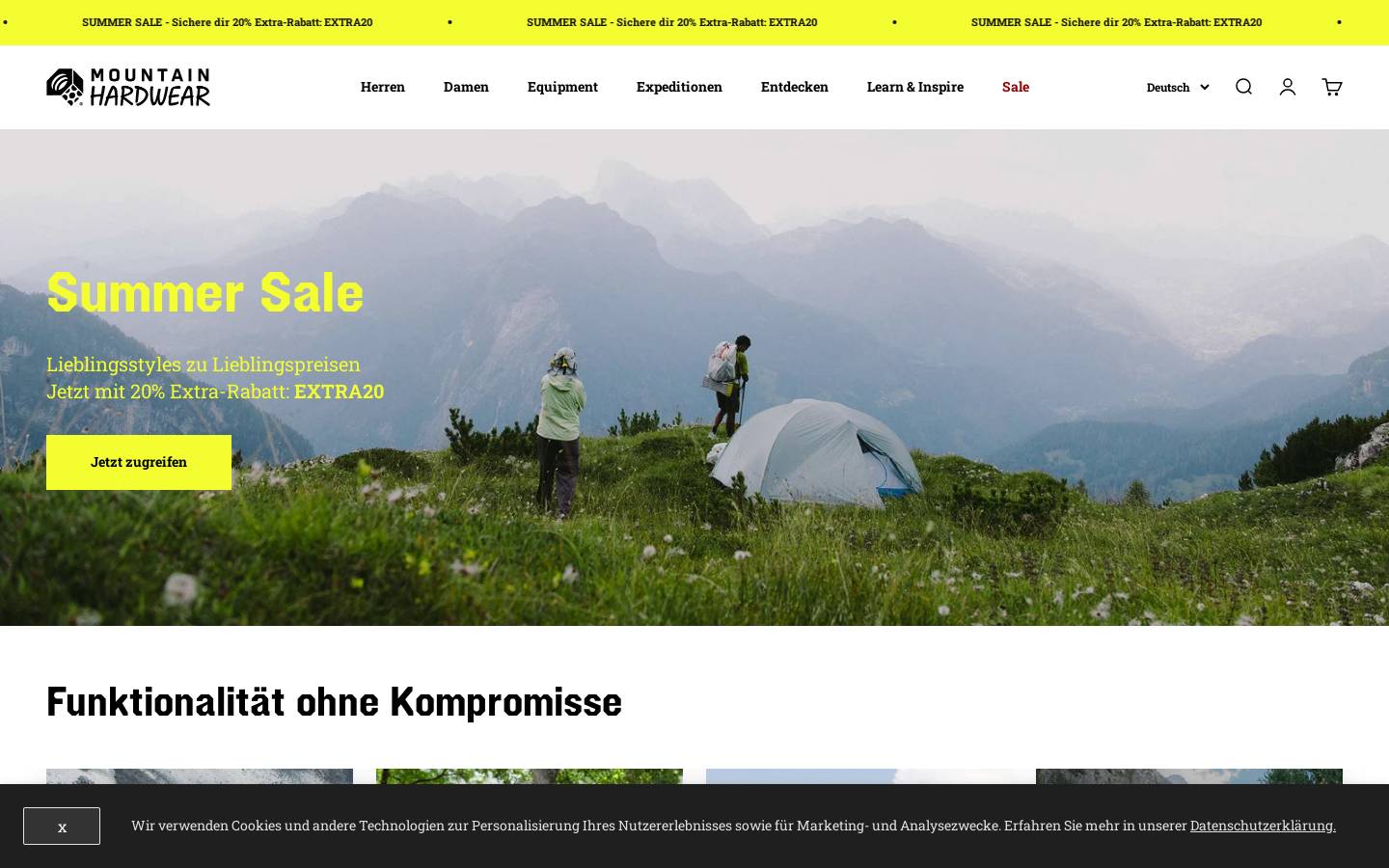 Mountain Hardwear homepage screenshot