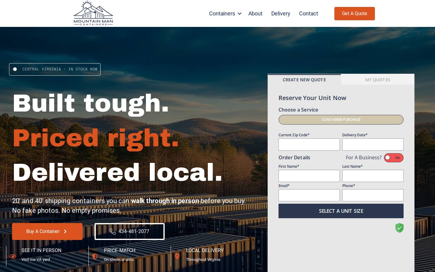 mountainmancontainers.com homepage screenshot