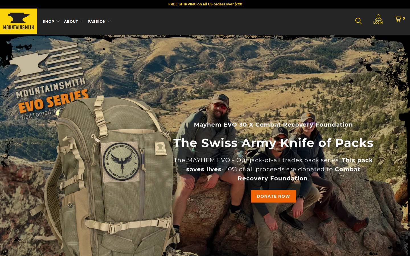 Mountainsmith homepage screenshot