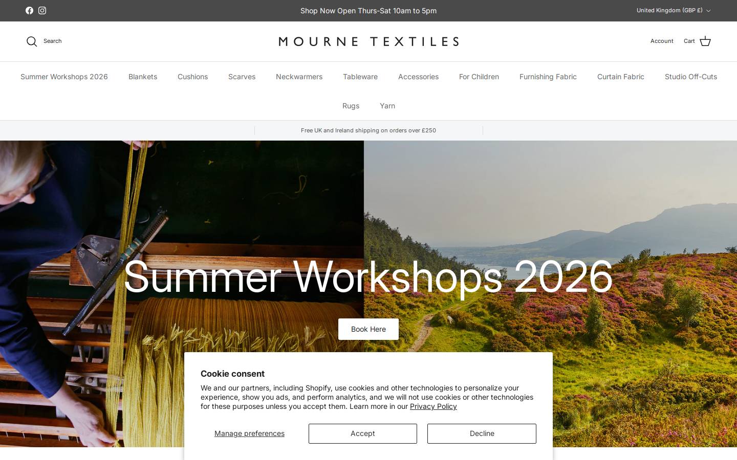 mournetextiles.com homepage screenshot
