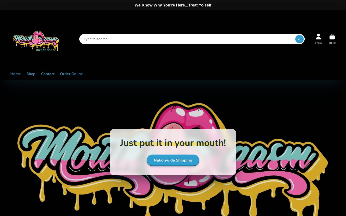 mouthgasmsweets.com homepage screenshot